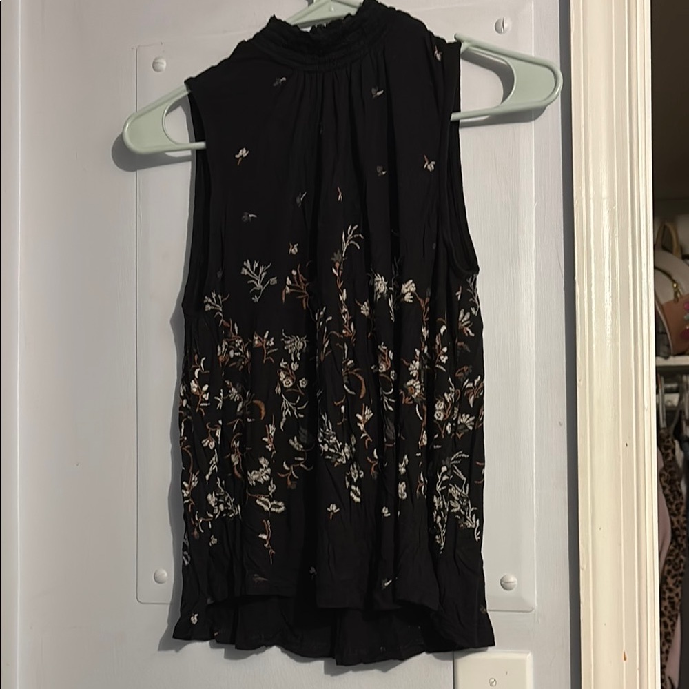 Lucky brand Floral Embroidered Black Sleeveless Top